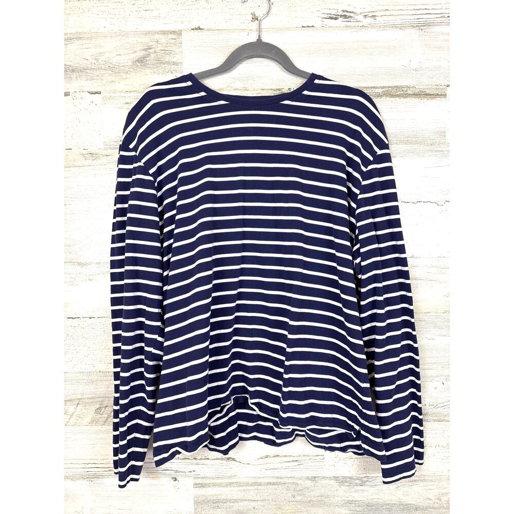 J. McLaughlin Womens XL Blue White Stripe Long Sleeve Casual Crew Neck T-Shirt